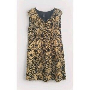 Lane Bryant Dress Women's 18 Yellow Paisley Fit & Flare Faux Leather Trim  New
